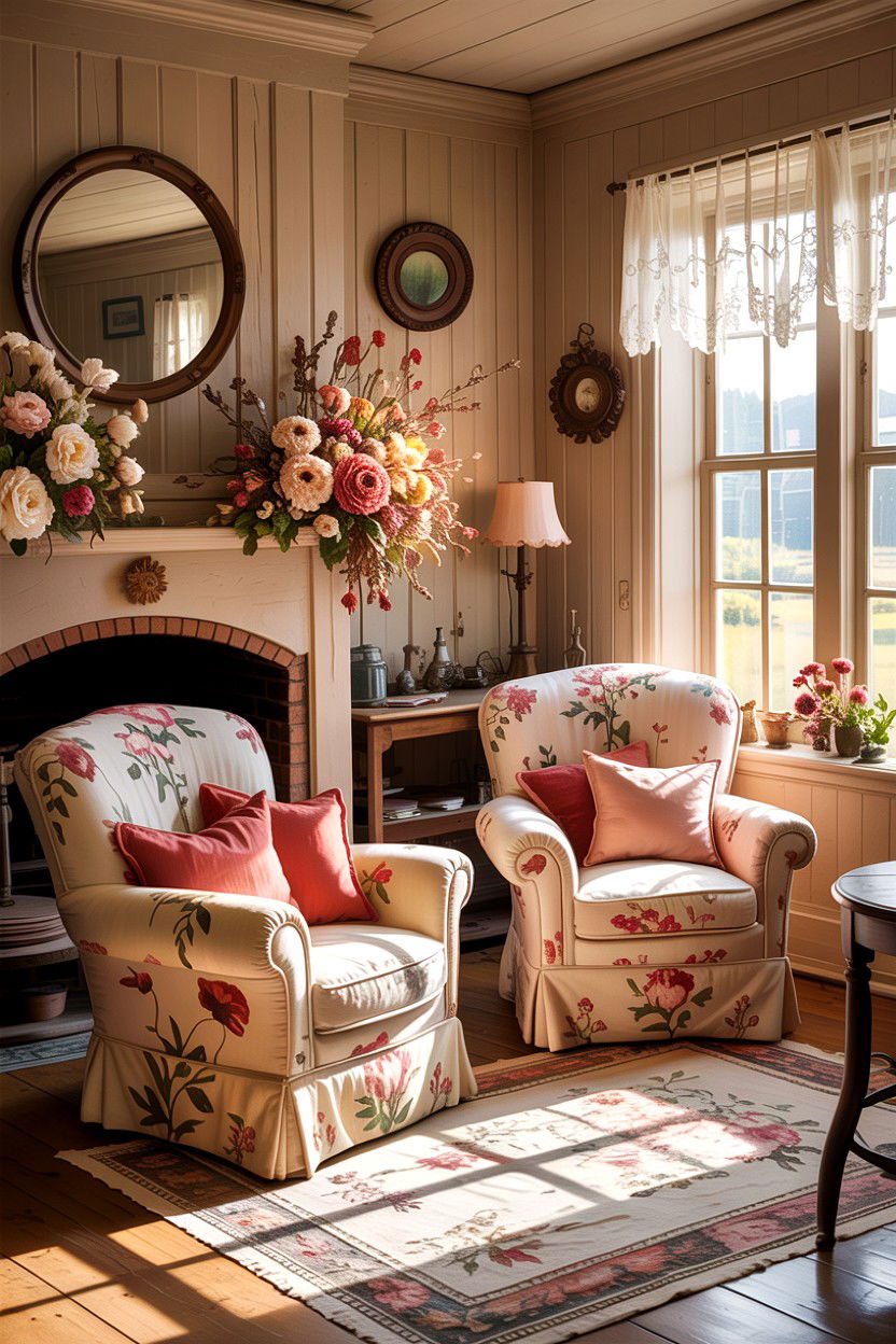 Cottagecore Living Room - 30 floral themed living room ideas