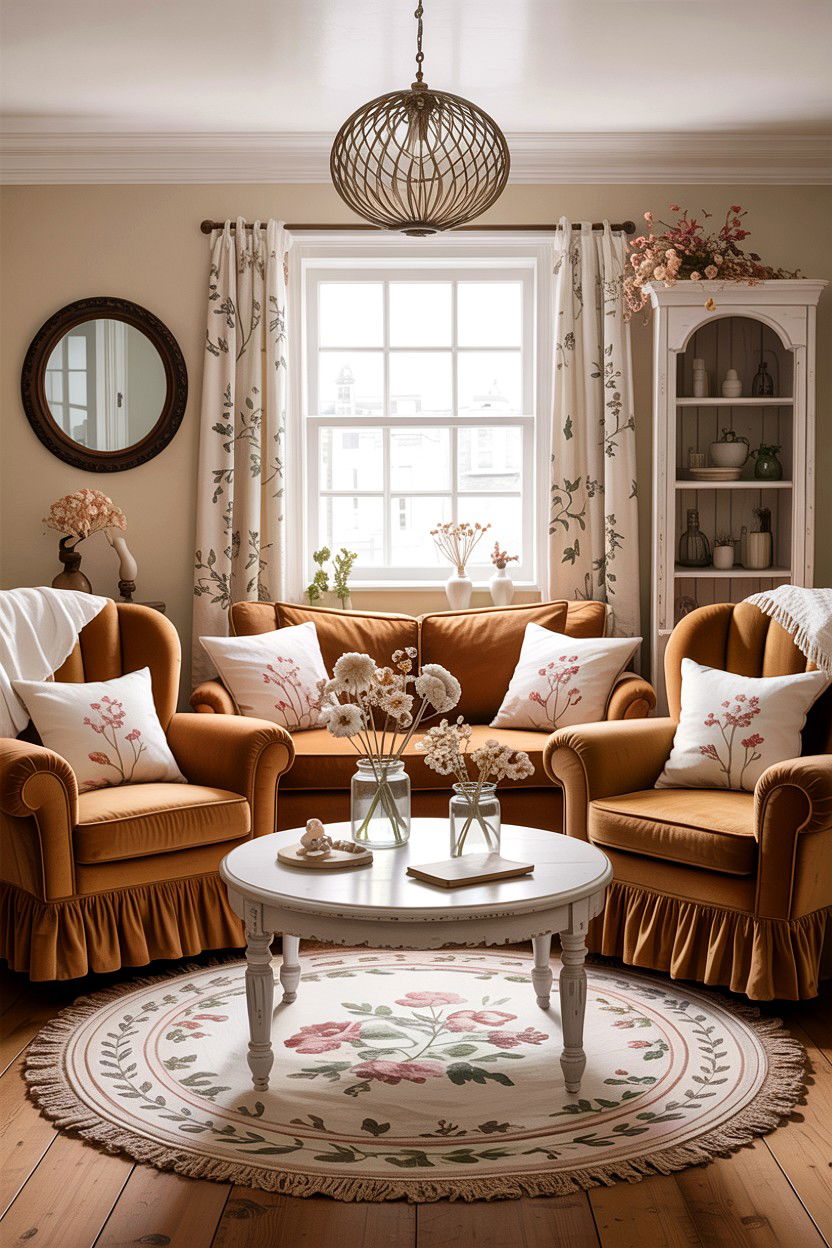 Cottagecore Tan Living Room - 30 tan and white living room ideas