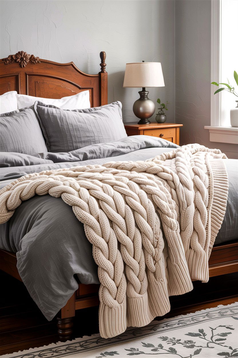 Cotton cable knit throw - 30 cotton bedroom ideas