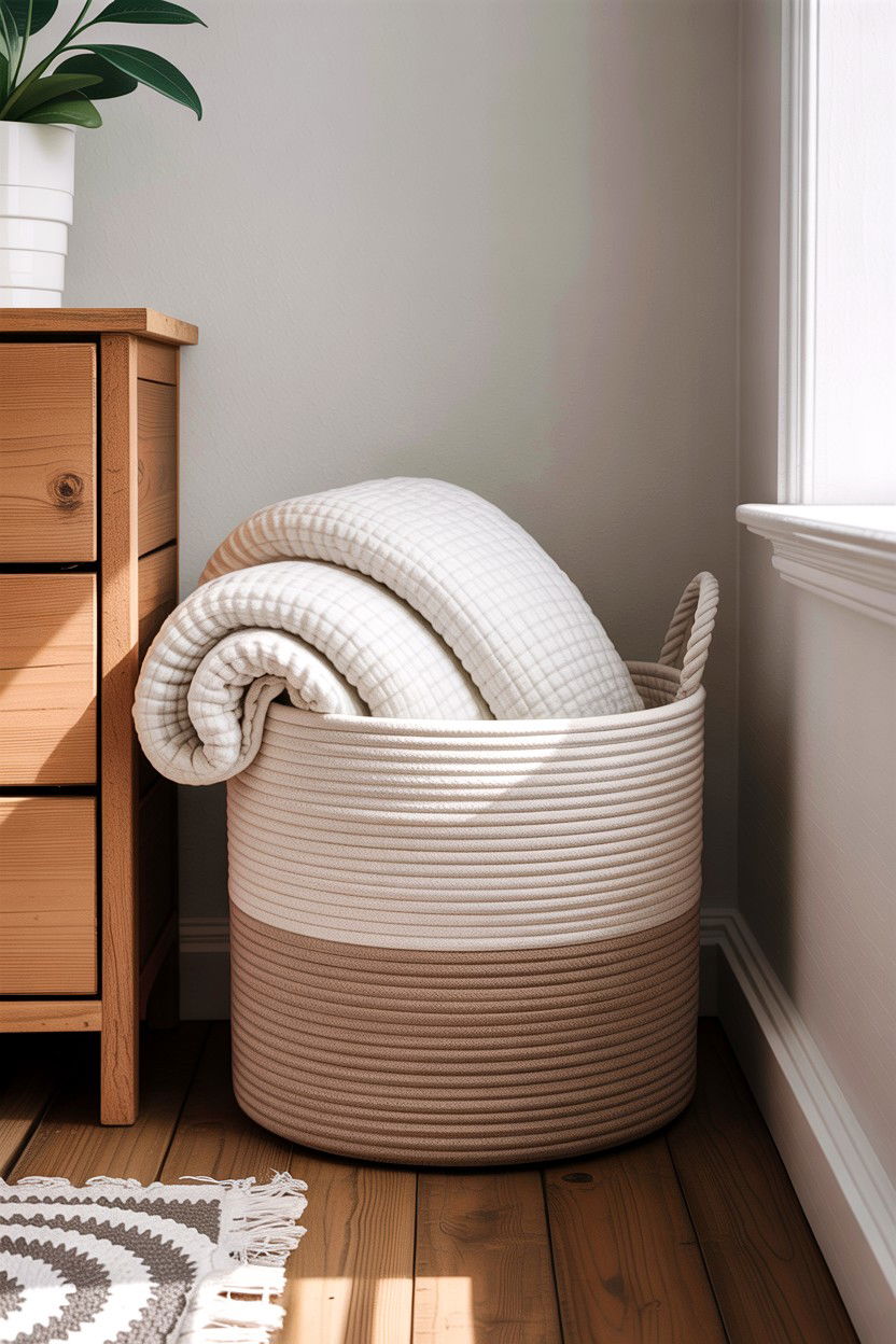 Cotton rope storage basket - 30 cotton bedroom ideas
