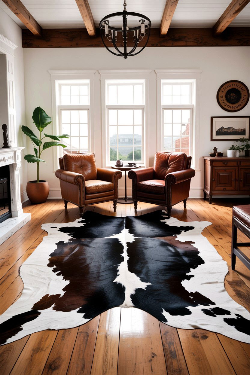 Cowhide rug living room - 30 Southwestern living room ideas