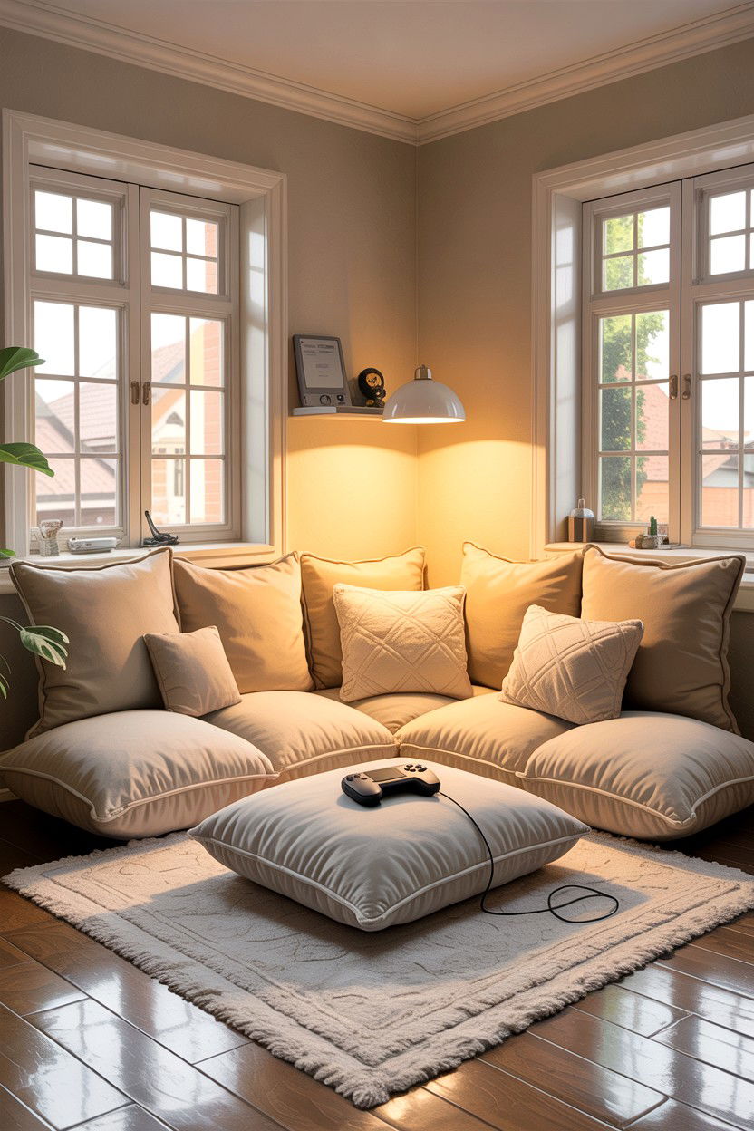 Cozy Gaming Nook With Floor Pillows - 30 gaming living room ideas