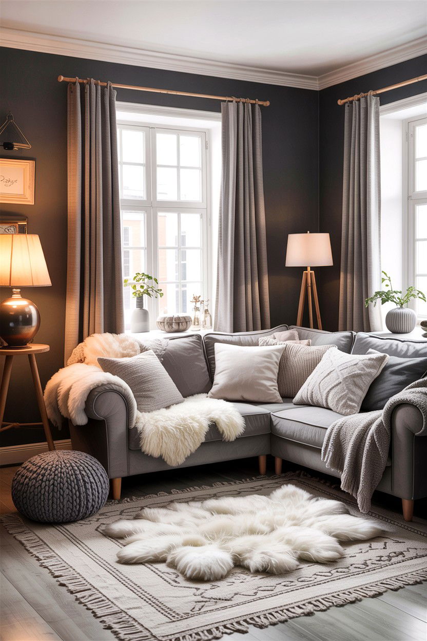 Cozy Gray Hygge Living Room - 30 scandinavian gray living room ideas