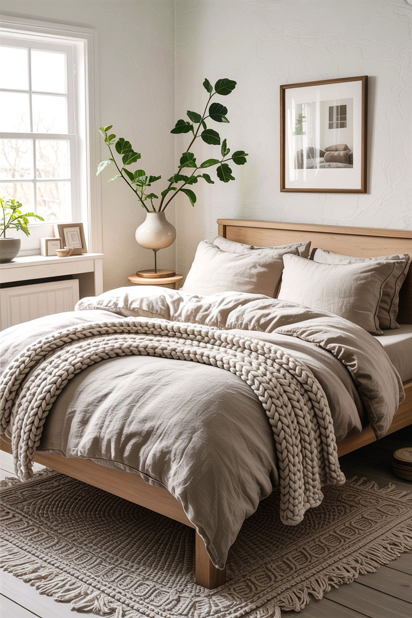 Cozy Linen Bedding - 30 Scandinavian minimalist bedroom ideas
