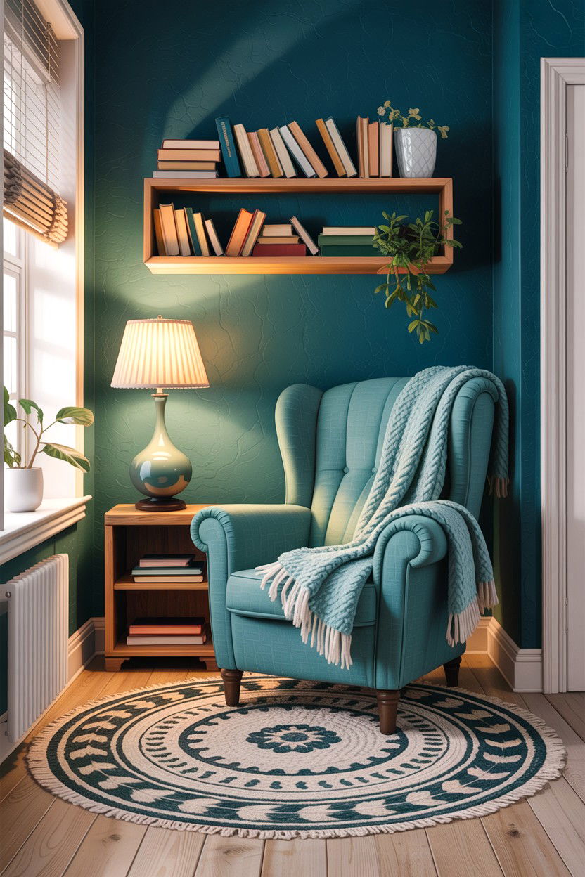 Cozy Teal Reading Nook - 30 scandinavian teal living room ideas