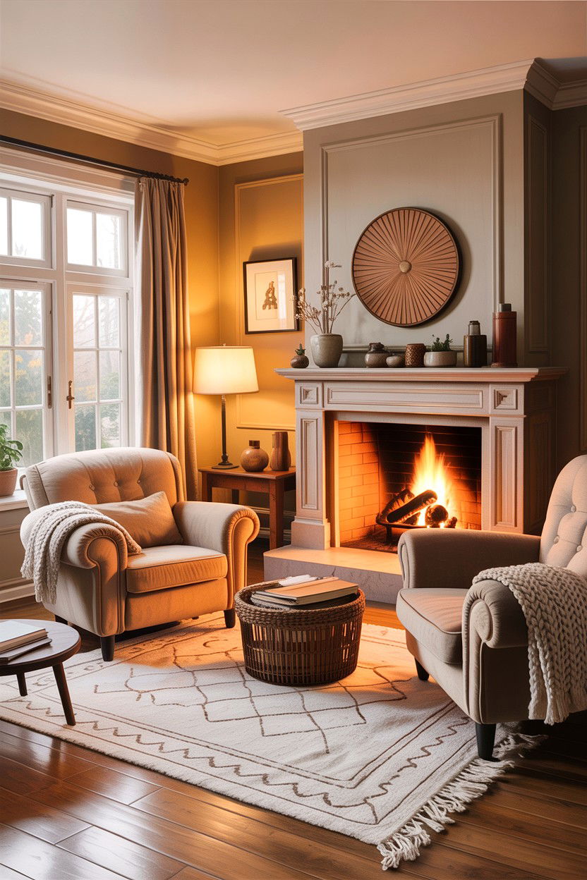 Cozy beige living room with fireplace - 30 warm beige living room ideas