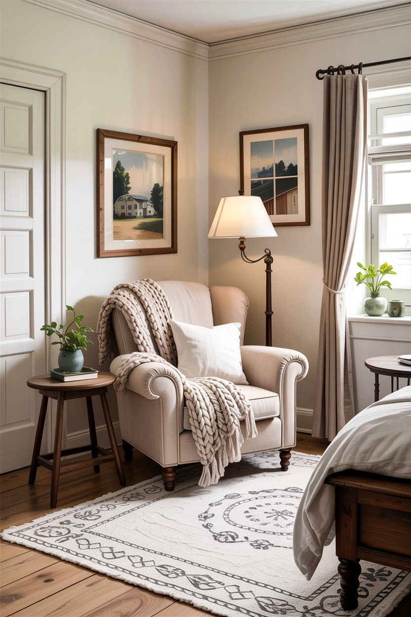 Cozy reading nook bedroom - 30 rustic cream bedroom ideas