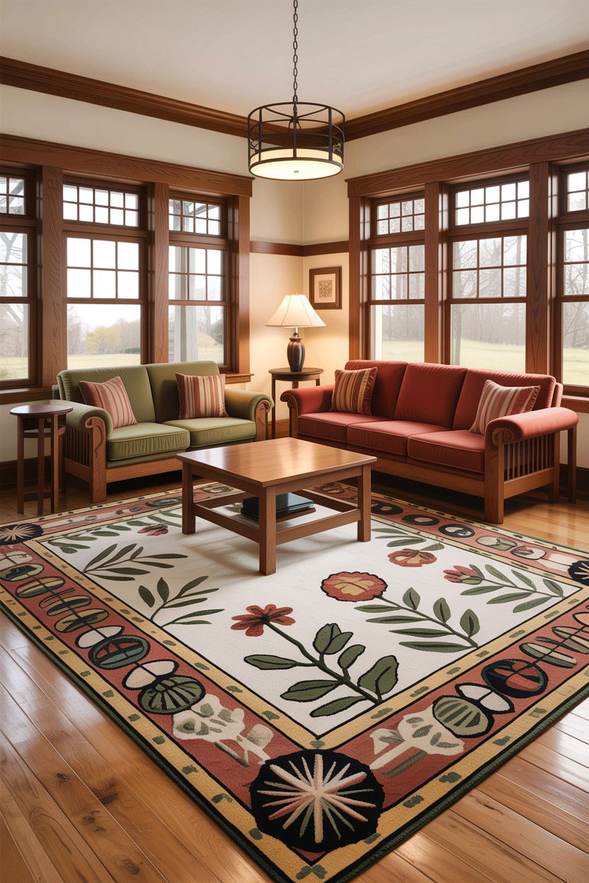 Craftsman Living Room With Arts And Crafts Rug - 30 living room Craftsman furniture ideas