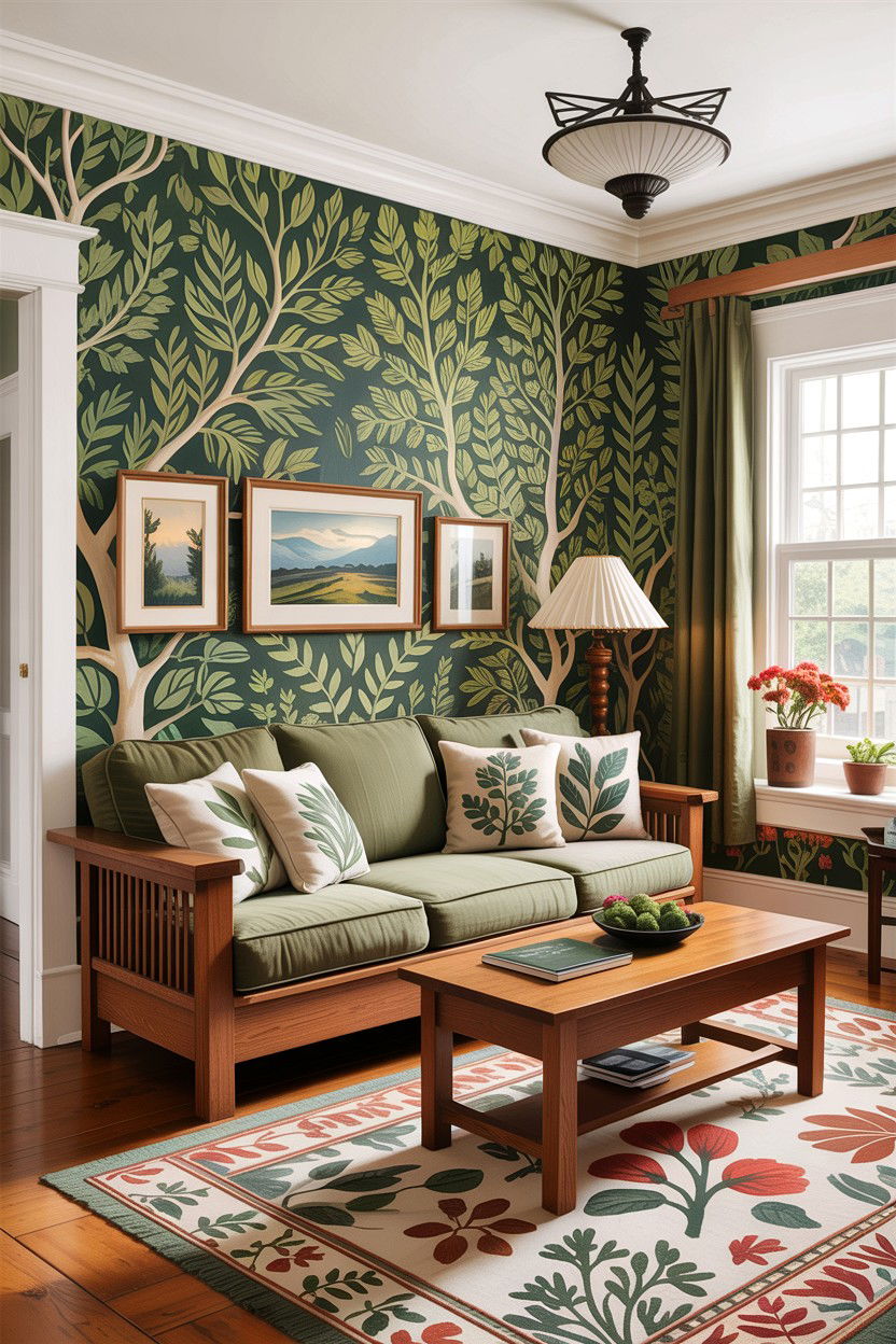 Craftsman Living Room With Botanical Print Accents - 30 living room Craftsman furniture ideas