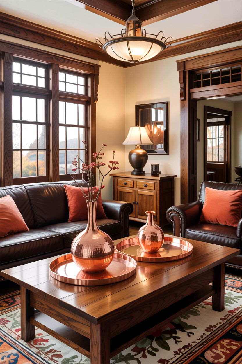 Craftsman Living Room With Copper Decor Elements - 30 living room Craftsman furniture ideas