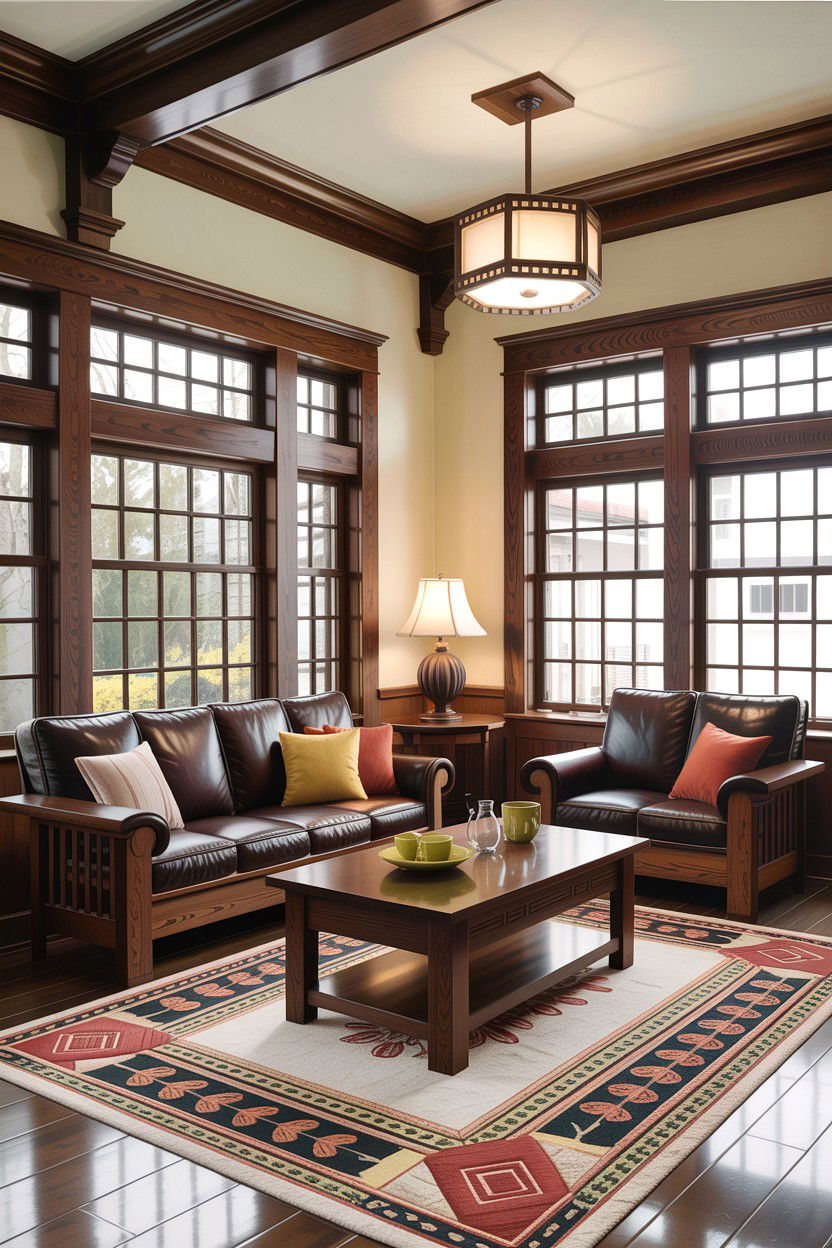 Craftsman Living Room With Dark Wood Finishes - 30 living room Craftsman furniture ideas