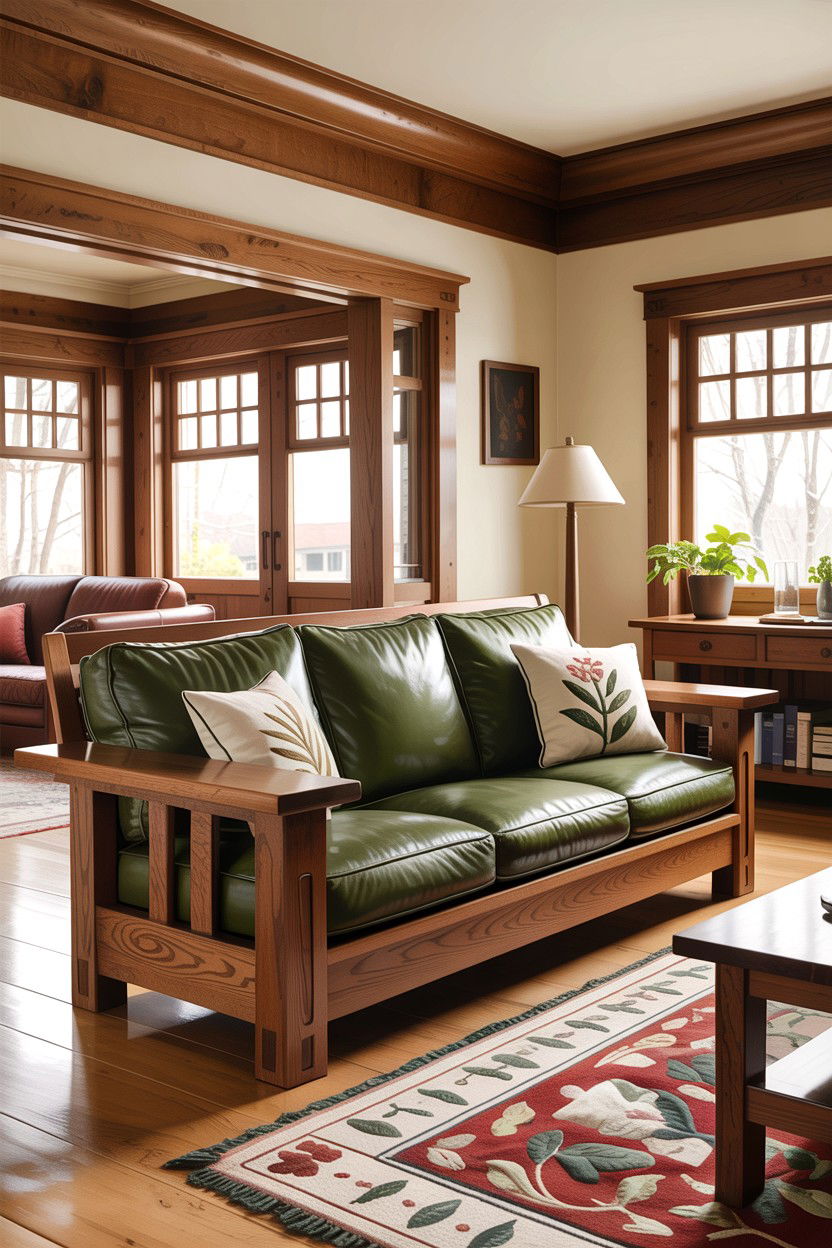 Craftsman Living Room With Leather Sofa - 30 living room Craftsman furniture ideas