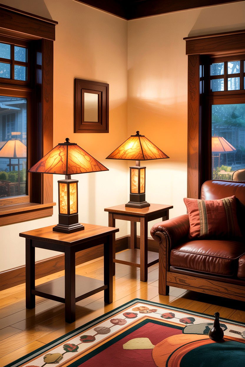 Craftsman Living Room With Mica Lamp Lighting - 30 living room Craftsman furniture ideas