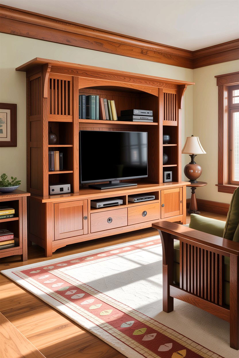 Craftsman Living Room With Mission Style Media Center - 30 living room Craftsman furniture ideas