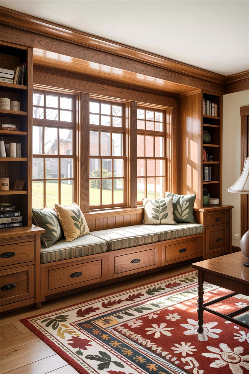Craftsman Living Room With Window Seat Storage - 30 living room Craftsman furniture ideas