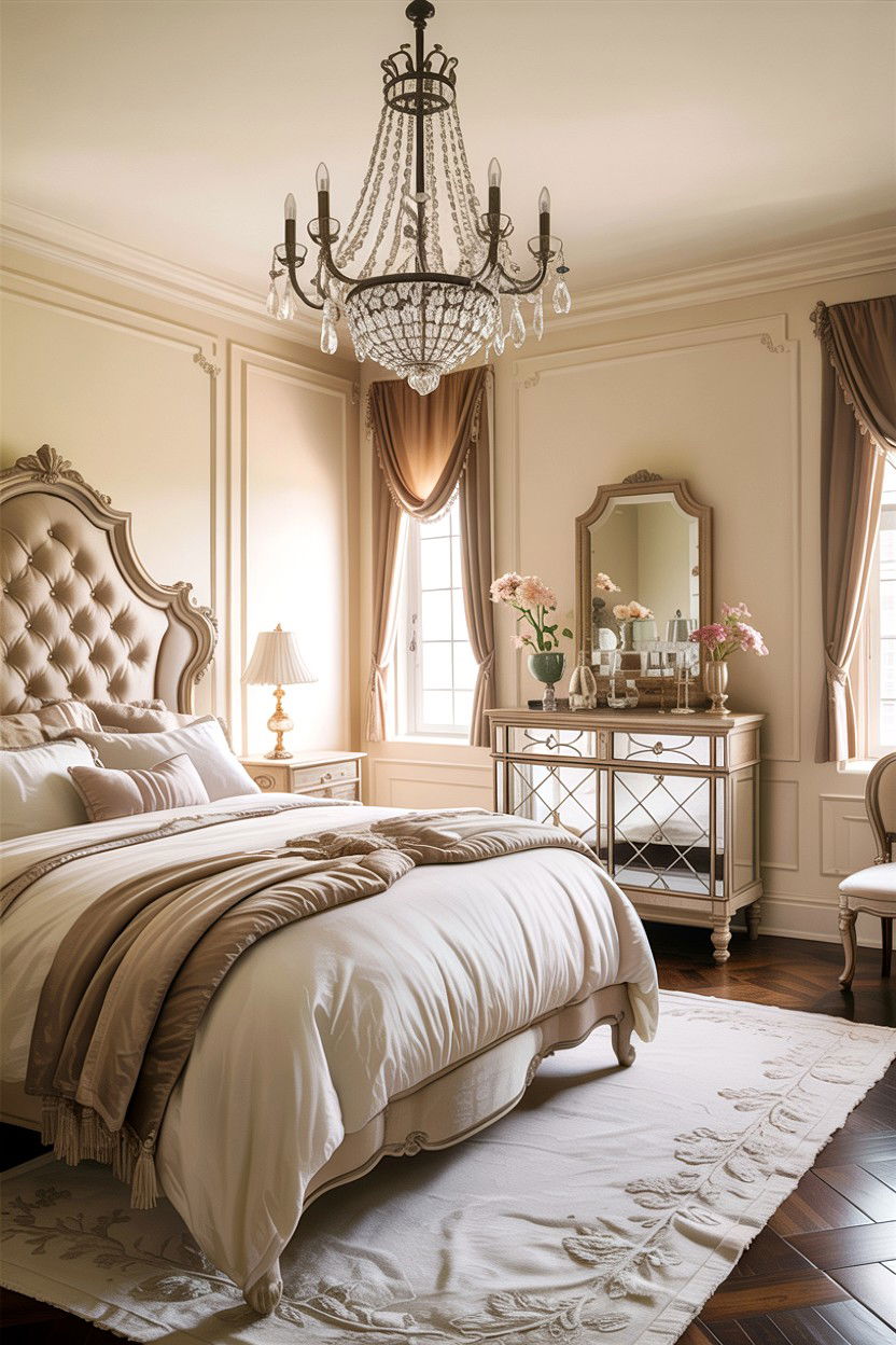Cream Bedroom With Crystal Chandelier - 30 traditional cream bedroom ideas