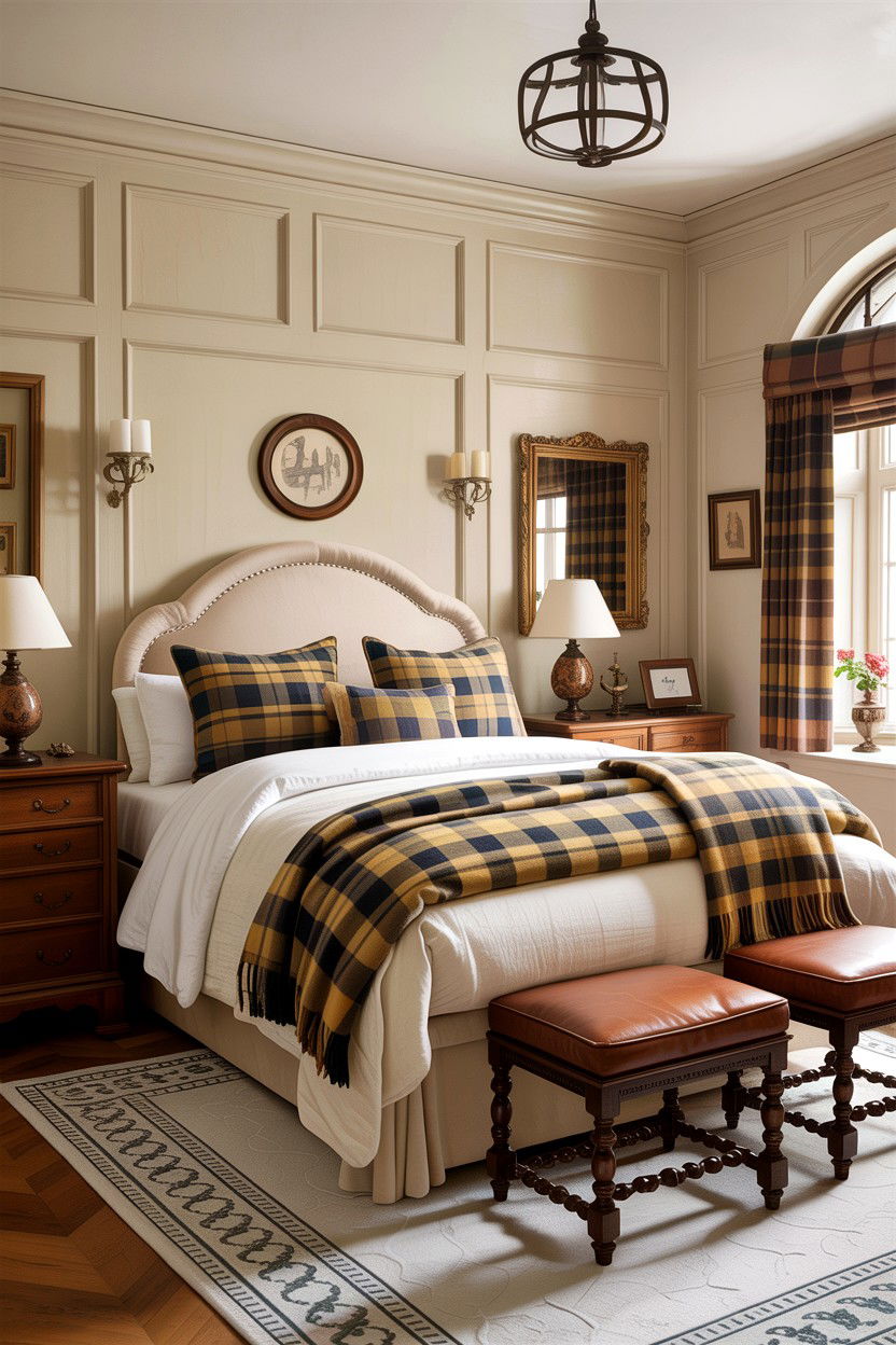 Cream Bedroom With Plaid Accents - 30 traditional cream bedroom ideas