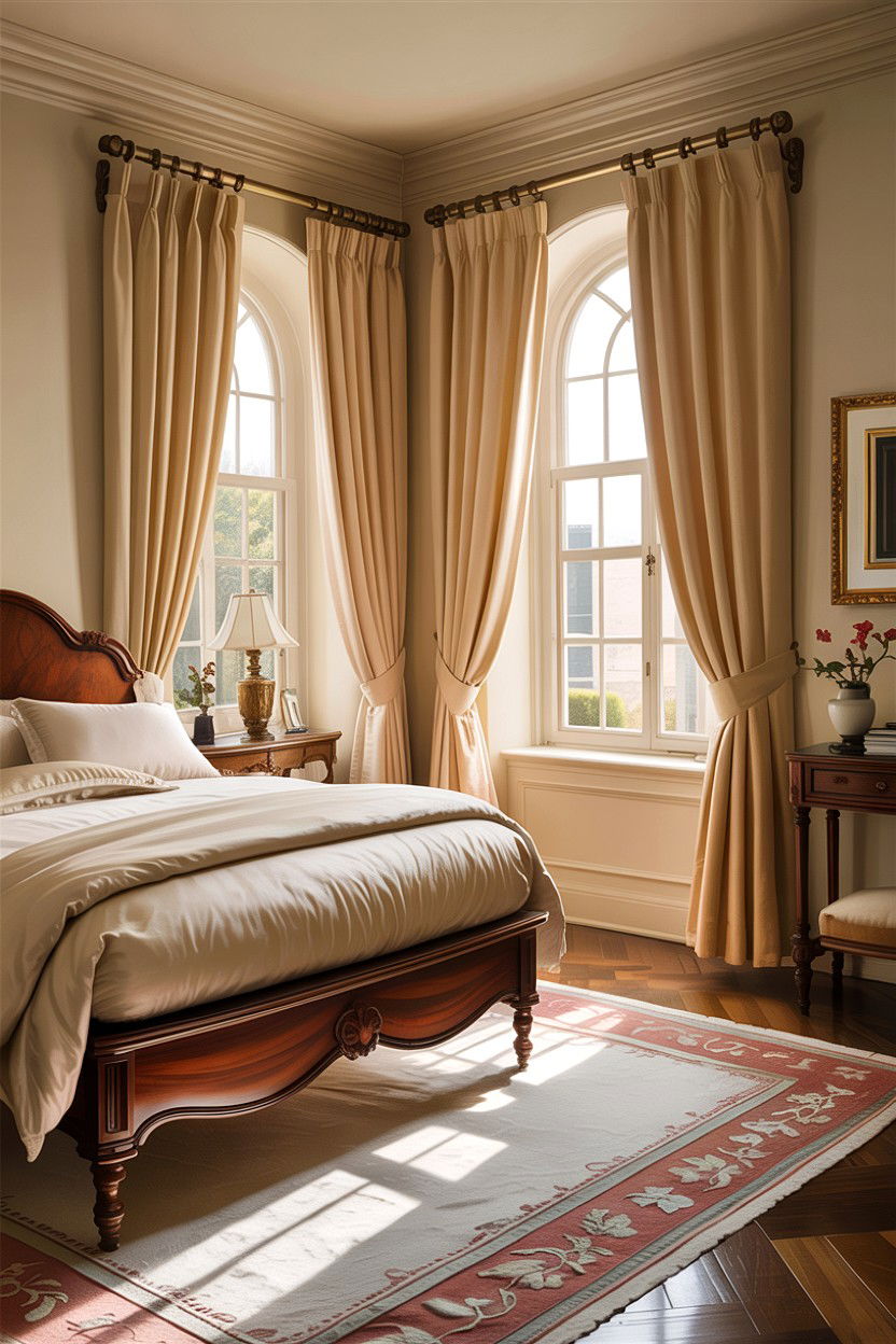 Cream Bedroom With Silk Drapes - 30 traditional cream bedroom ideas