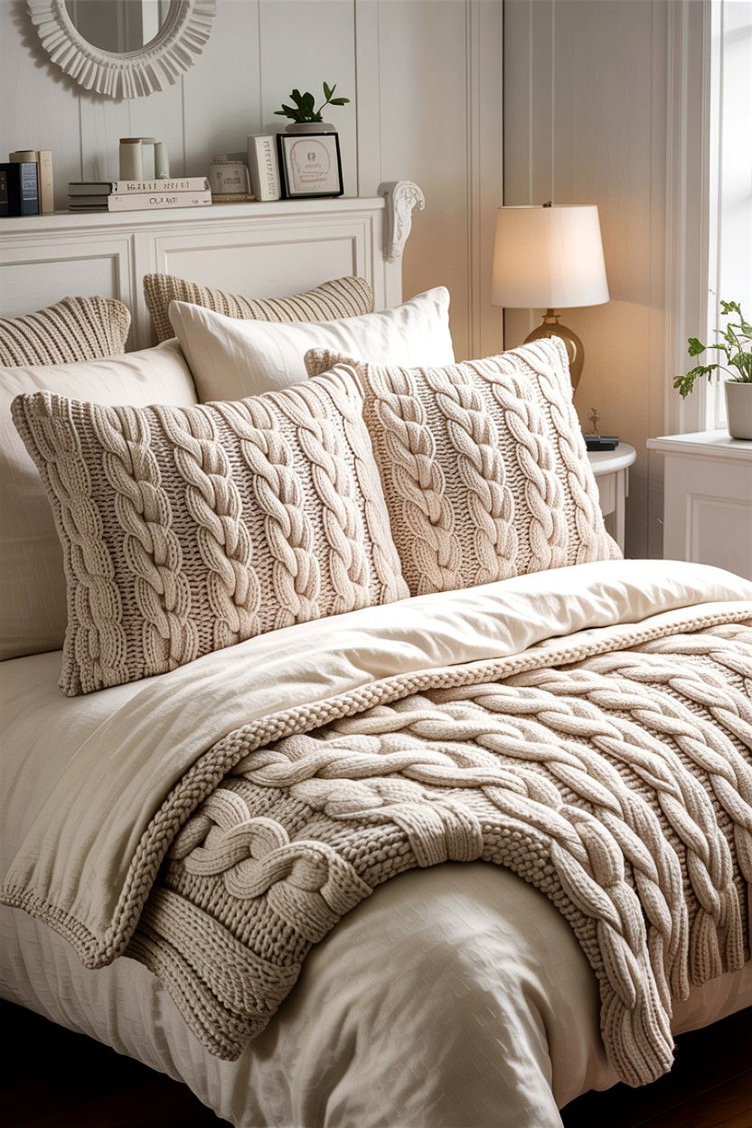 Cream Cable Knit Shams - 30 bedroom pillow shams