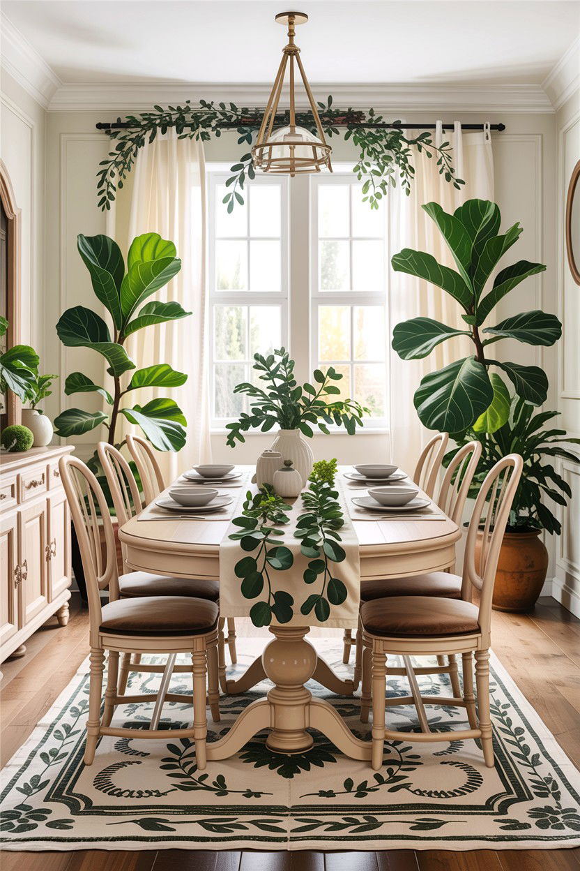 Cream Dining Room With Greenery - 30 warm cream dining room ideas