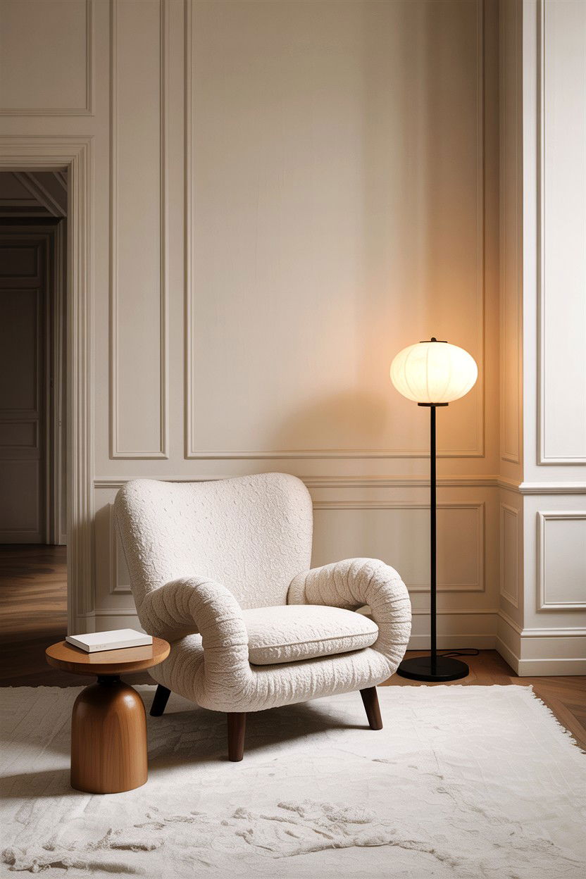 Cream Living Room With Boucle Chair - 30 scandinavian cream living room ideas