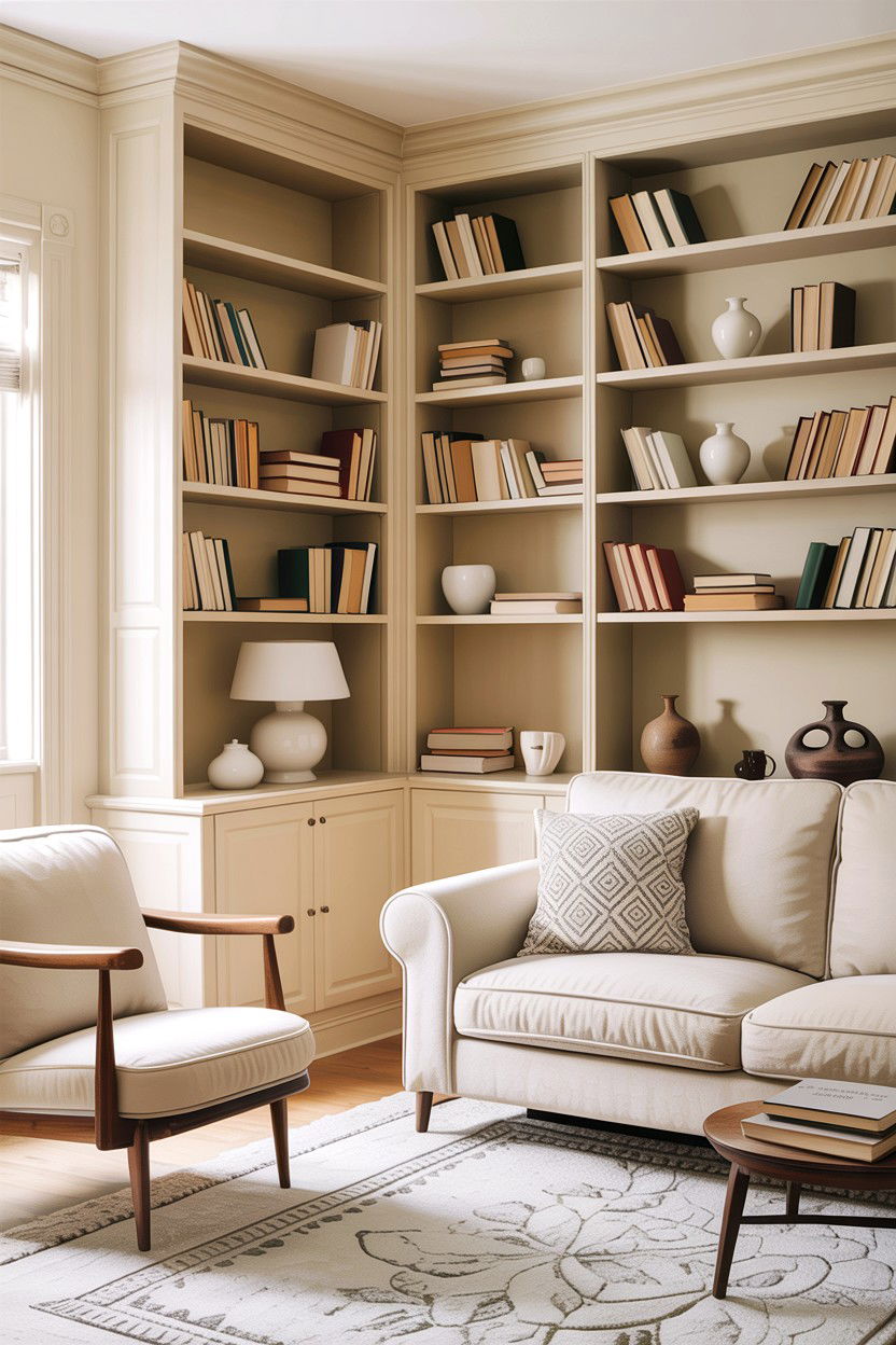 Cream Living Room With Built In Shelves - 30 scandinavian cream living room ideas