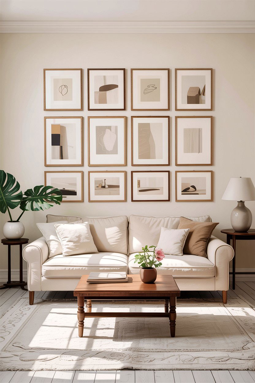 Cream Living Room With Gallery Wall - 30 scandinavian cream living room ideas