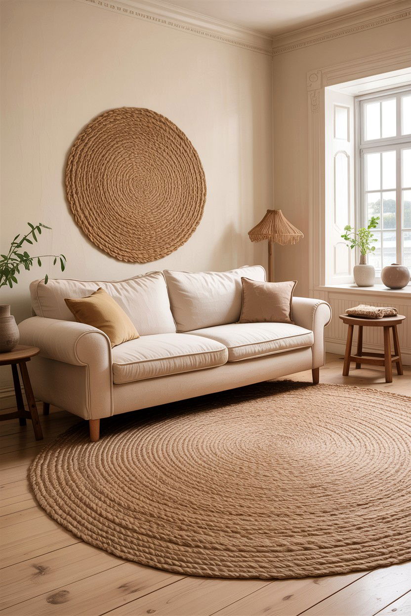Cream Living Room With Jute Rug - 30 scandinavian cream living room ideas
