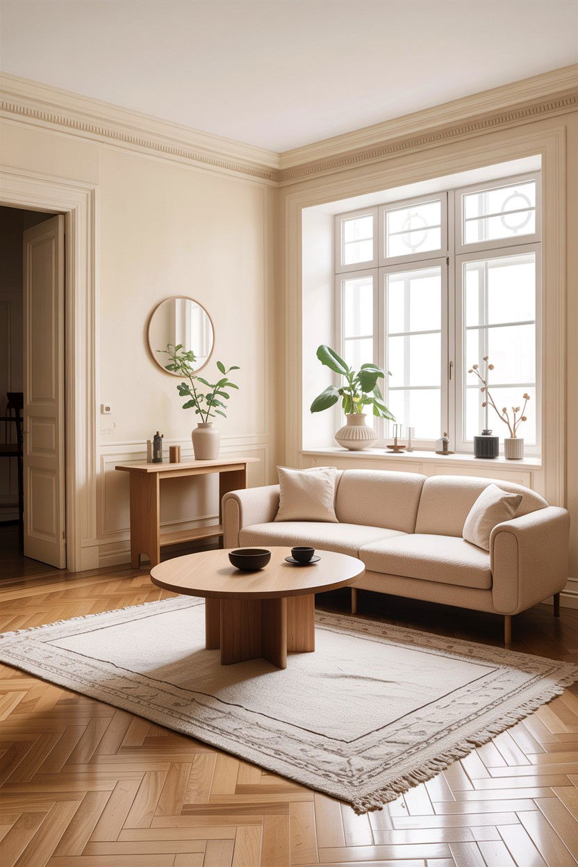 Cream Living Room With Round Coffee Table - 30 scandinavian cream living room ideas