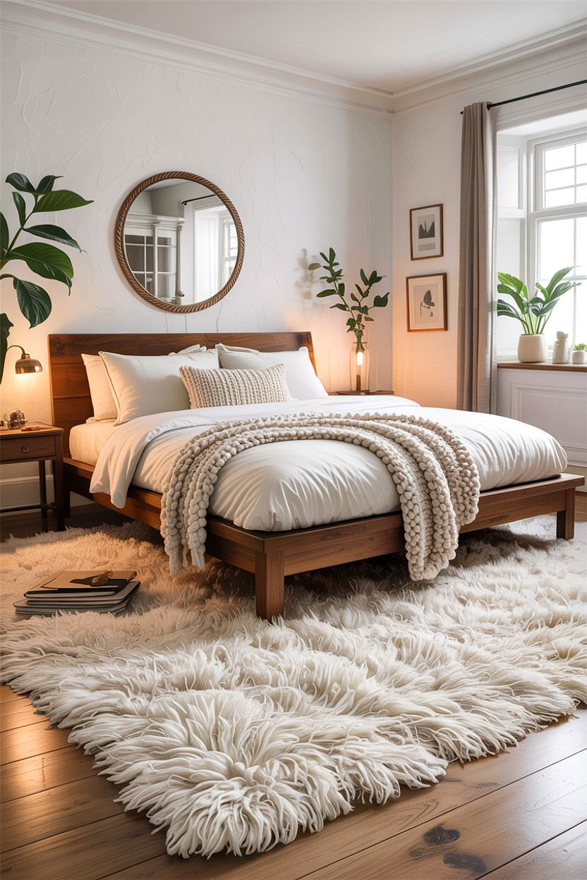 Cream Shag Wool Rug - 30 bedroom wool rugs