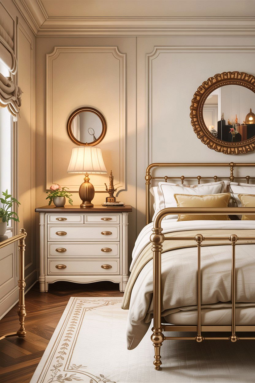 Cream bedroom with brass hardware - 30 warm cream bedroom ideas