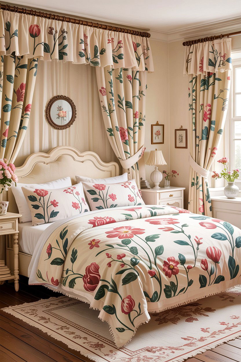 Cream bedroom with floral patterns - 30 warm cream bedroom ideas