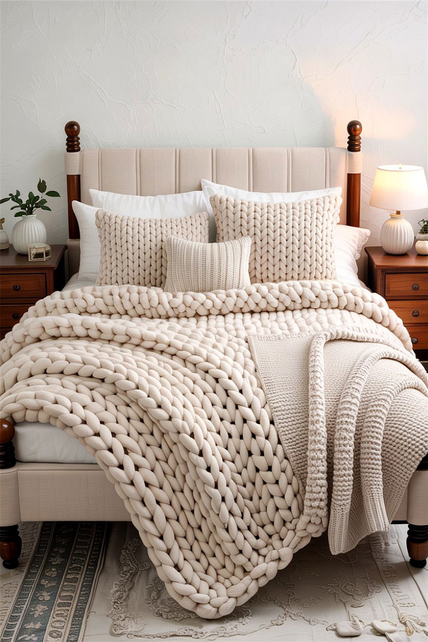 Cream chunky knit bedding set - 30 bedroom bedding sets