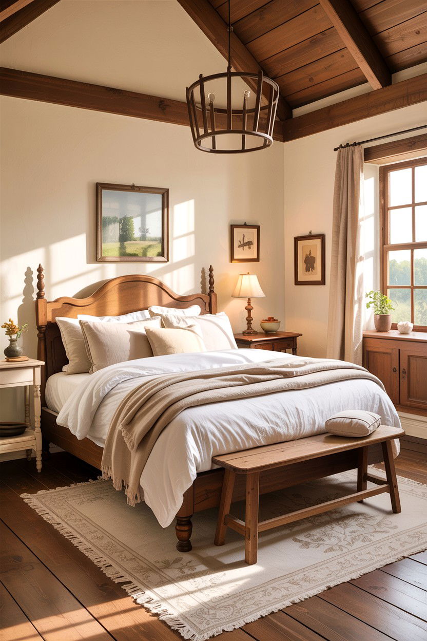 Cream farmhouse bedroom - 30 rustic cream bedroom ideas