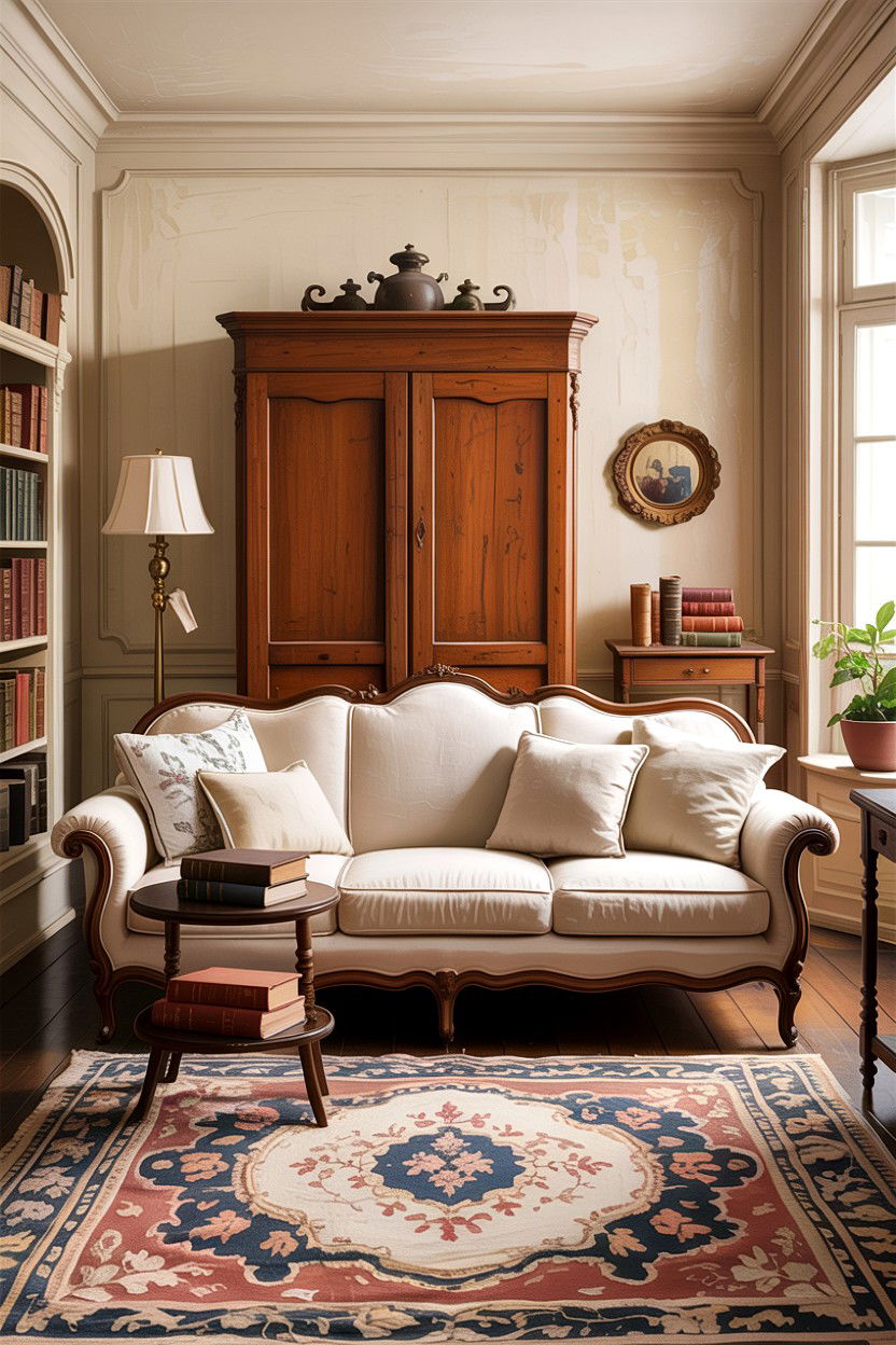 Cream living room with antique furniture - 30 traditional cream living room ideas