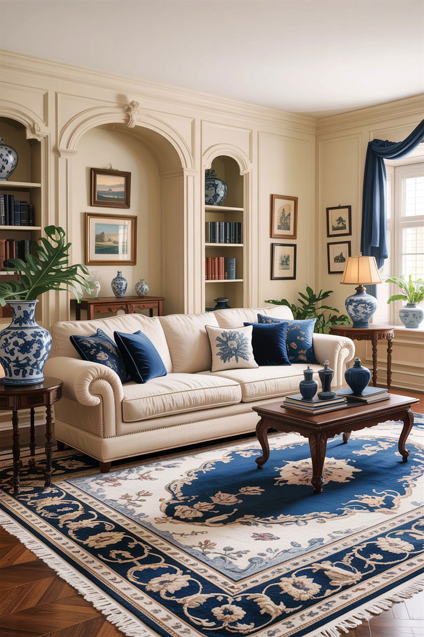 Cream living room with blue accents - 30 traditional cream living room ideas