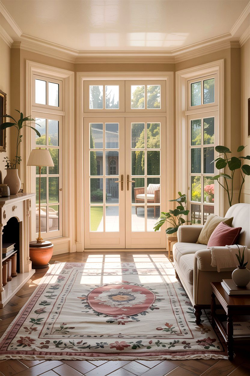 Cream living room with french doors - 30 traditional cream living room ideas