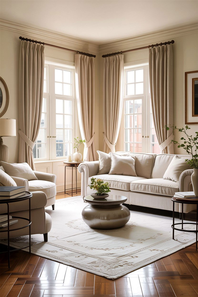 Cream living room with linen curtains - 30 traditional cream living room ideas