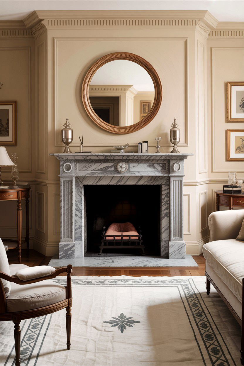 Cream living room with marble fireplace - 30 traditional cream living room ideas