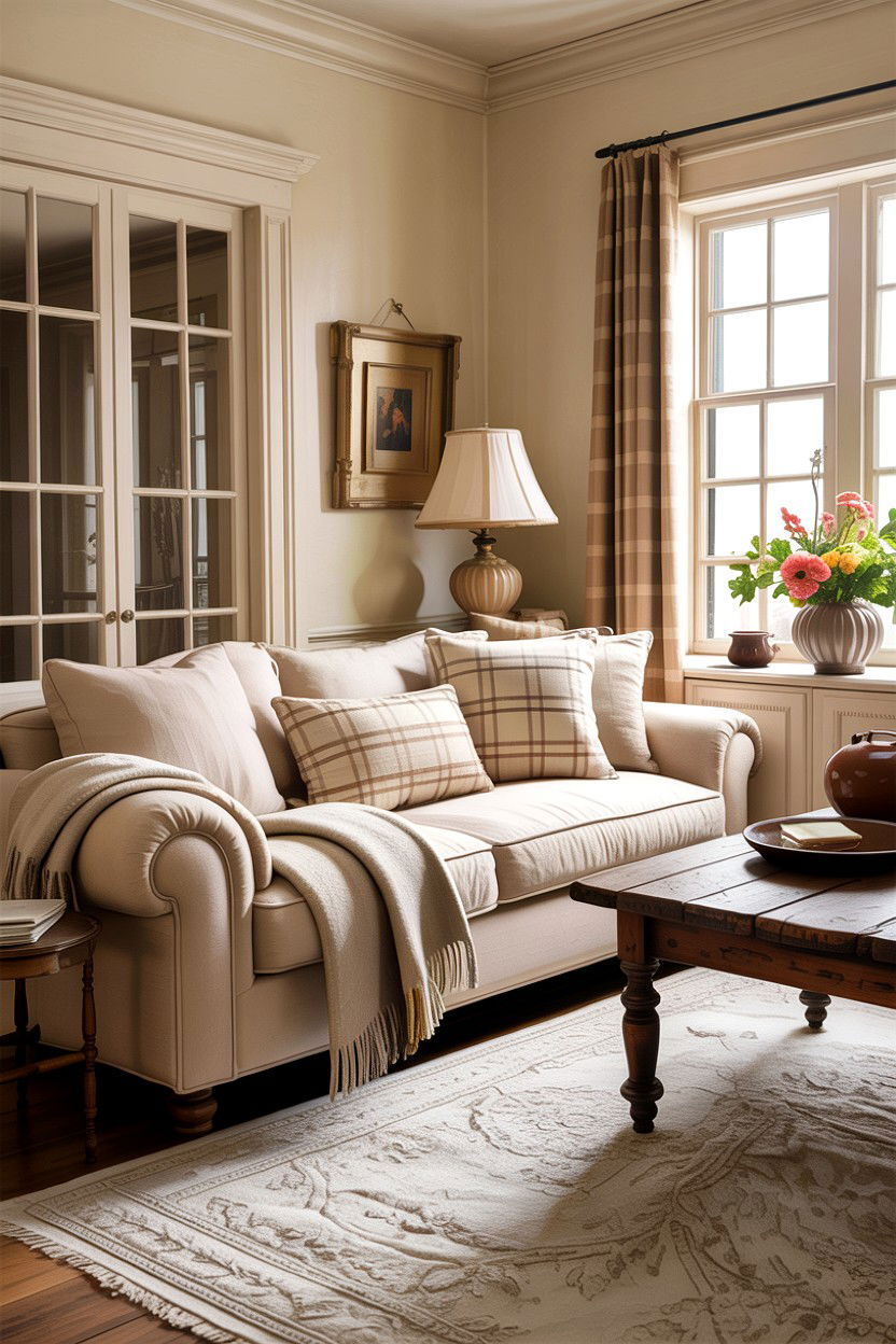 Cream living room with plaid accents - 30 traditional cream living room ideas
