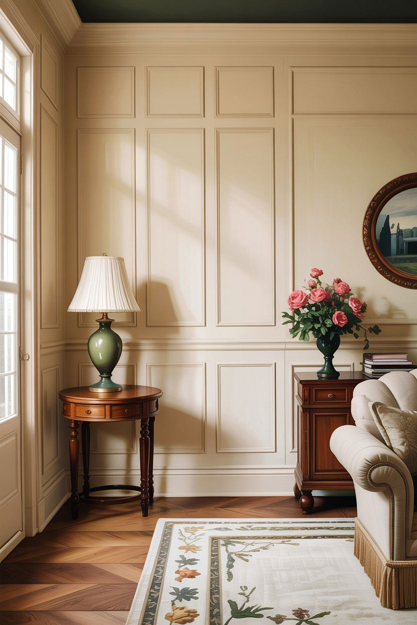 Cream living room with wainscoting - 30 traditional cream living room ideas