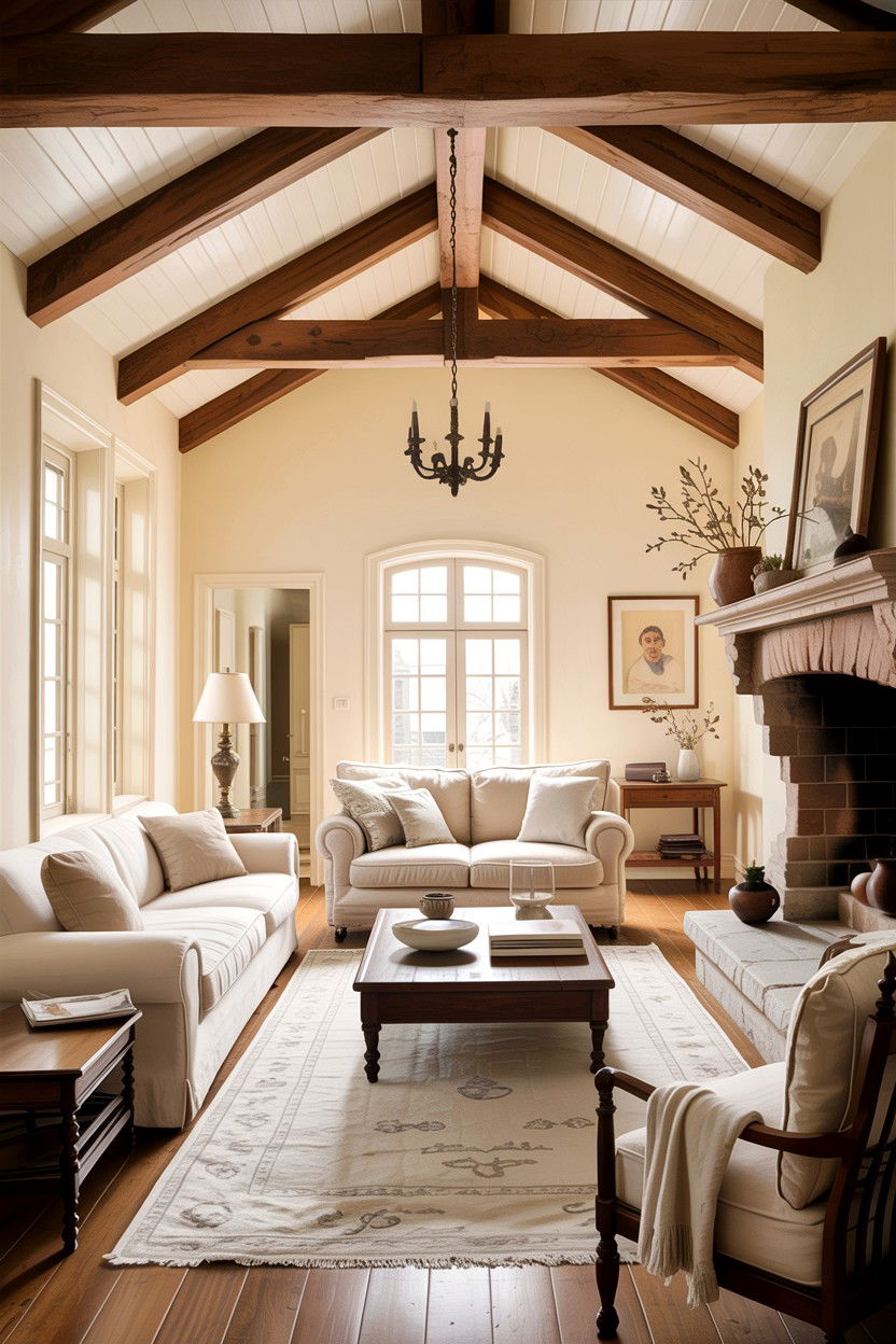Cream living room with wood beams - 30 traditional cream living room ideas