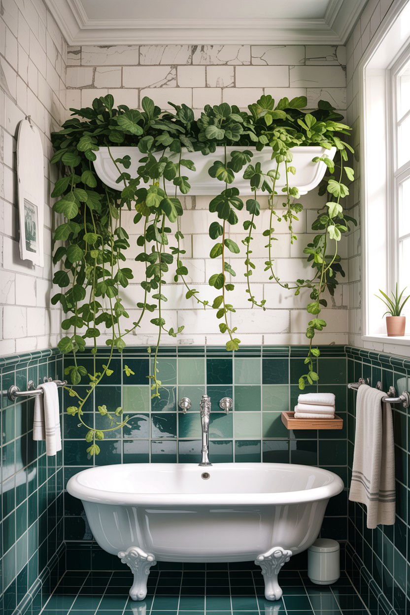 Creeping fig bathroom - 30 hanging plants for bathroom ideas
