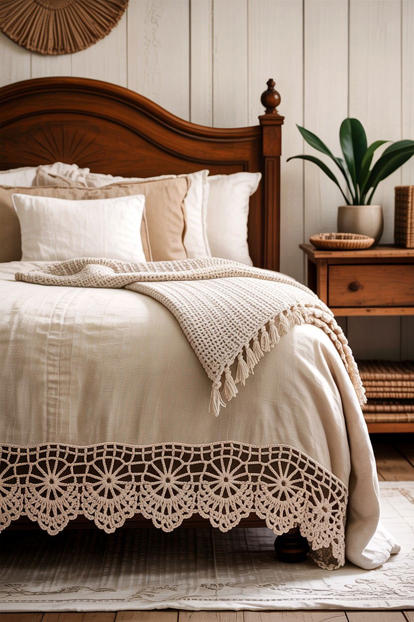 Crochet Detail Bed Skirt - 30 bedroom bed skirts