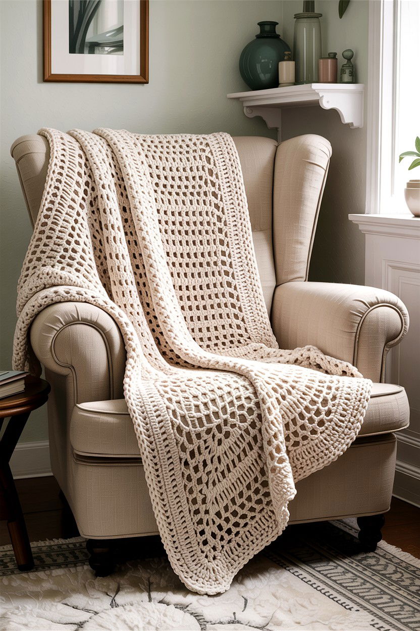 Crochet Throw Blanket - 30 French shabby chic bedroom ideas