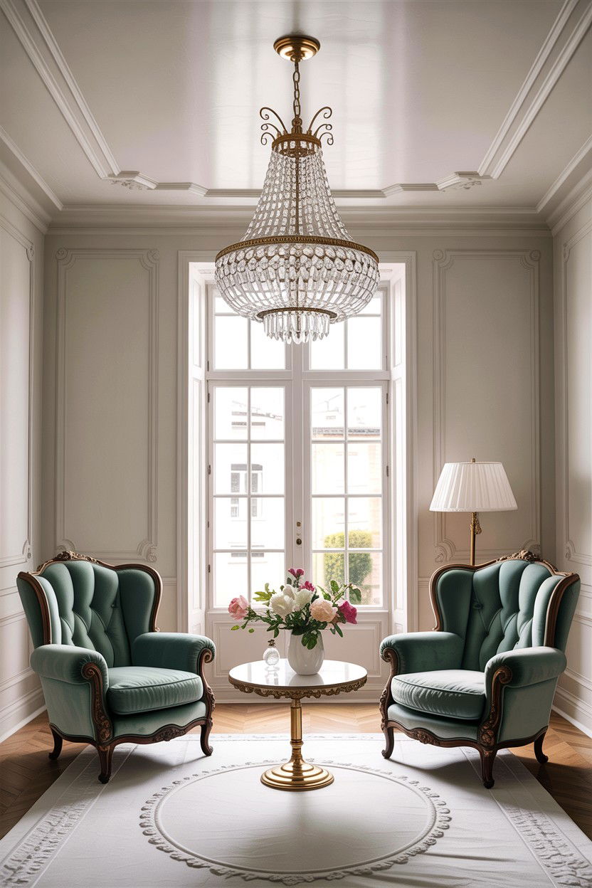 Crystal Chandelier Lighting - 30 French shabby chic living room ideas