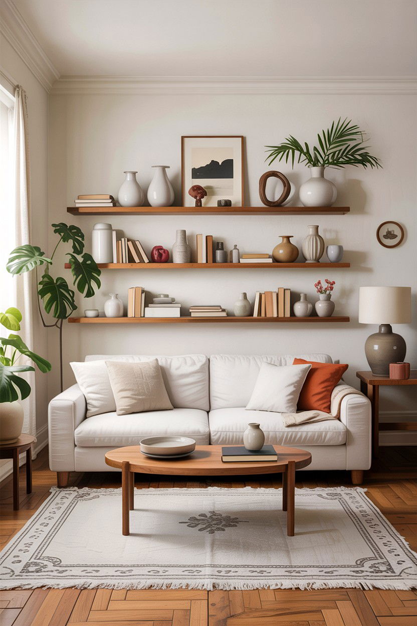 Curated minimalist cluttercore - 30 cluttercore living room ideas