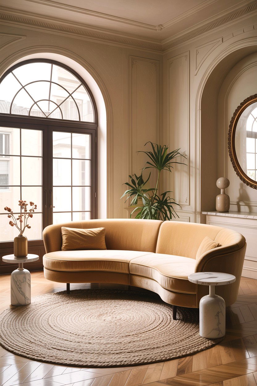Curved Velvet Sofa - 30 living room designer furniture ideas