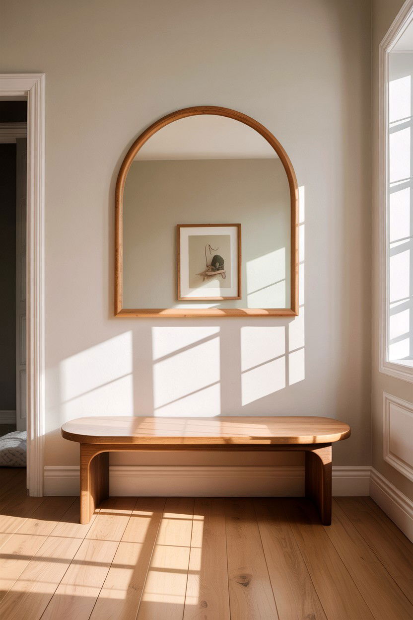 Curved Wood Bench - 30 bedroom benches