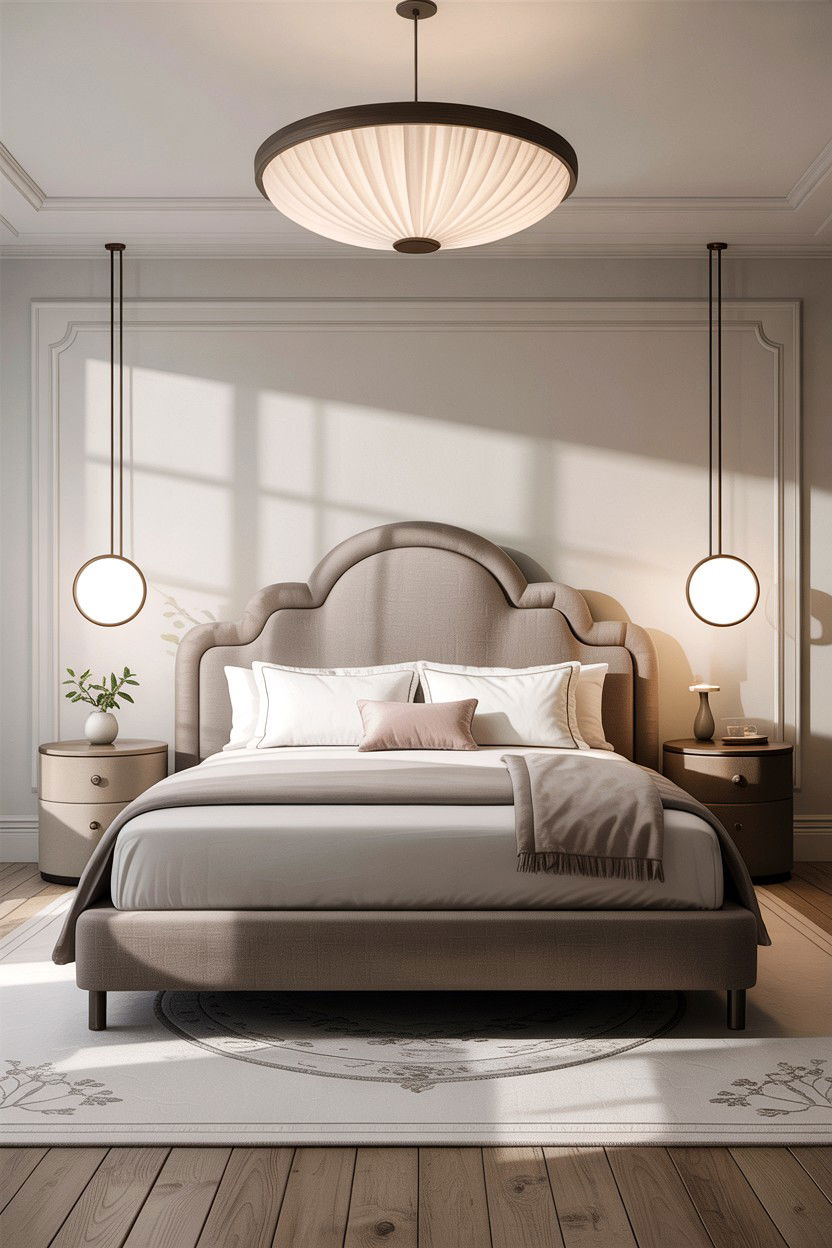 Curved linen headboard - 30 bedroom linen headboards